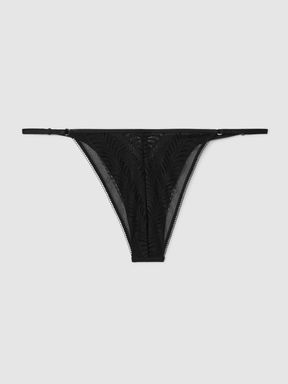 Black Calvin Klein Underwear Sheer Lace Tanga Briefs