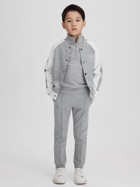Soft Grey/White Reiss Pelham Jersey Varsity Jacket