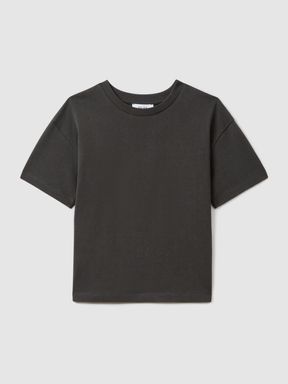 Washed Black Reiss Selby Oversized Cotton Crew Neck T-Shirt