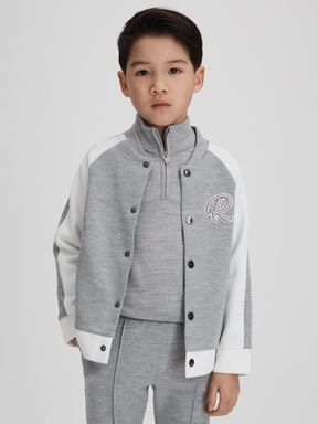 Soft Grey/White Reiss Pelham Jersey Varsity Jacket