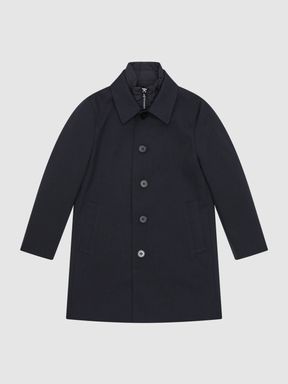Navy Reiss Perrin Trench Coat With Funnel-Neck Insert