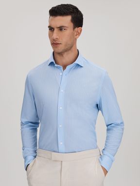 Soft Blue/White Reiss Fletcher Striped Cotton Blend Shirt