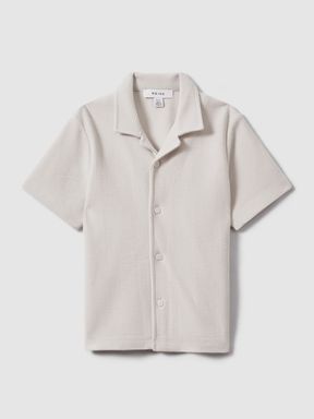 Silver Reiss Gerrard Textured Cotton Cuban Collar Shirt