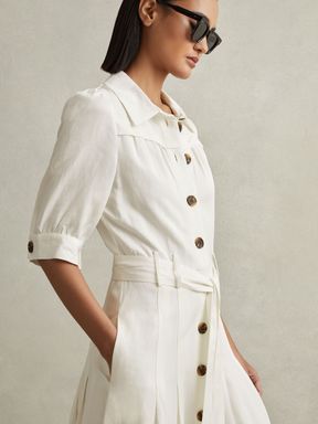 White Reiss Malika Belted Cap Sleeve Midi Dress