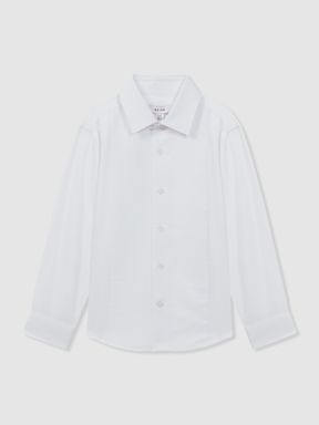 White Reiss Marcel Slim Fit Textured Bib Dinner Shirt