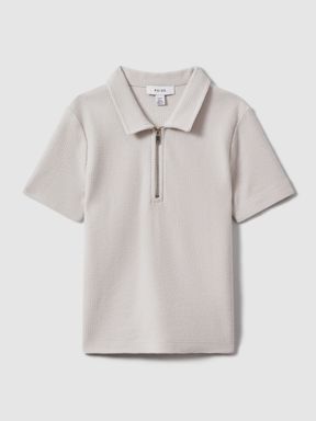 Silver Reiss Felix Textured Cotton Half-Zip Polo Shirt