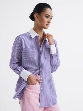 Purple/White Reiss Grace Contrast Stripe Collared Shirt