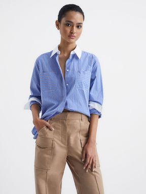 Blue/White Reiss Grace Contrast Stripe Collared Shirt