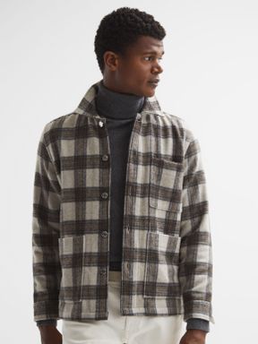 Oatmeal/Brown Reiss Avril Brushed Checked Overshirt