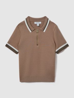 Warm Taupe Reiss Chelsea Half-Zip Polo Shirt