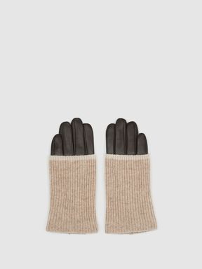 Chocolate Reiss Ambrose Knitted & Leather Gloves