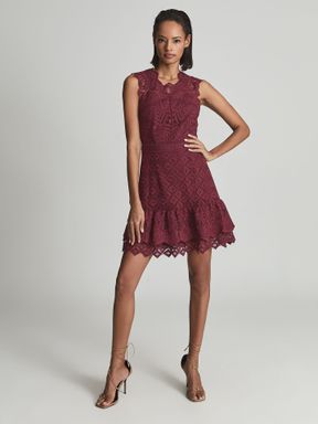 Red Reiss Delilah Lace Mini Dress