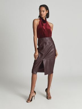 Red Reiss Kimberley Sleeveless Velvet Bodysuit