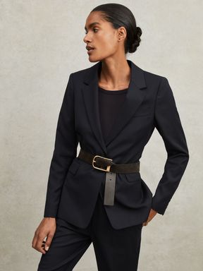 Navy Reiss Haisley Single Breasted Suit Blazer