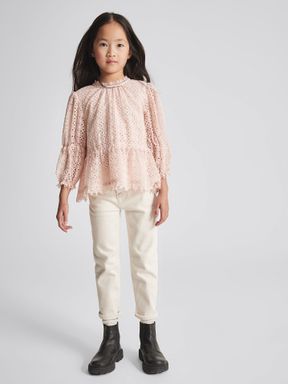 Pink Reiss Maddie Junior Embroidered Lace Blouse