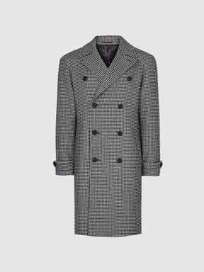 Black Print Reiss General Houndstooth Double Breasted Coat