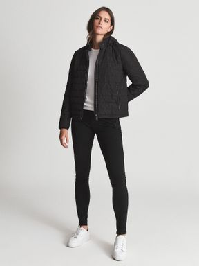 Black Reiss Sonia Lightweight Hooded Puffer Jacket