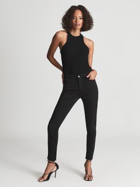 Black Reiss Lux Mid Rise Skinny Jeans