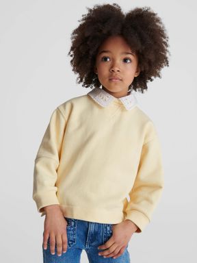 Yellow Reiss Sadie Junior Button Back Jersey Collar Sweatshirt