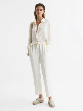 Cream Reiss Hailey Pull-On Tapered Trousers