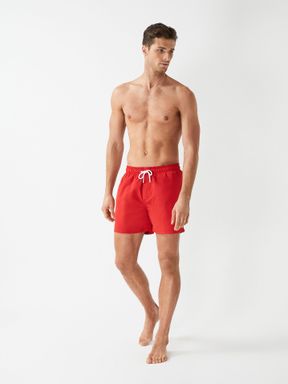 Bright Red Reiss Wave Plain Drawstring Swim Shorts