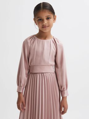 Pink Reiss Molly Cropped Pleated Blouse