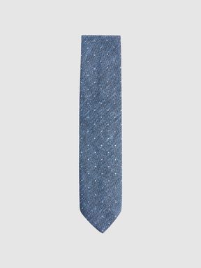 Airforce Blue Reiss Levanzo Silk Textured Polka Dot Tie