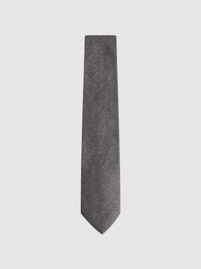 Grey Melange Reiss Cres Brushed Cotton Herringbone Tie