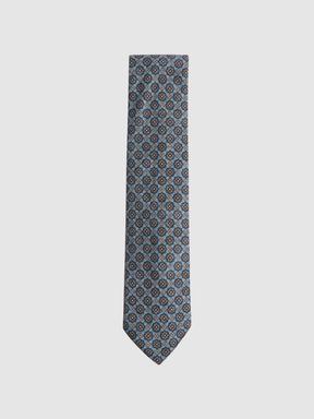 Blue Melange/Navy Reiss Antioco Silk Floral Medallion Tie