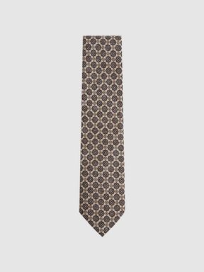 Oatmeal Melange/Navy Reiss Antioco Silk Floral Medallion Tie