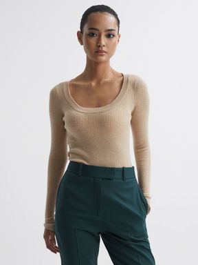 Neutral Reiss Sian Knitted Fitted Top