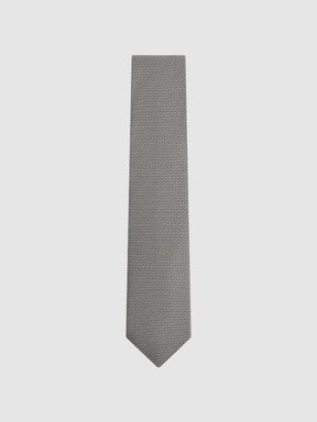 Steel Grey Reiss Sicily Silk Blend Geometric Tie