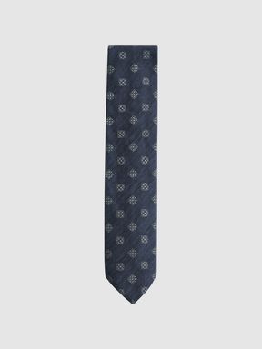 Navy Reiss Capraia Textured Silk Medallion Tie
