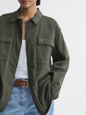 Fern Green Good American Cotton Blend Utility Jacket