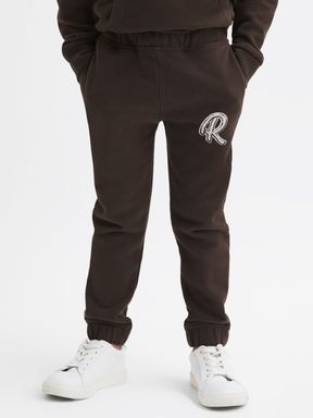 Chocolate Reiss Toby Garment Dyed Logo Joggers