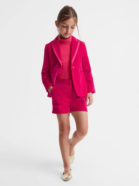 Bright Pink Reiss Bree Velvet Mid Rise Shorts