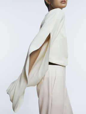Cream Atelier Italian Fabric Drape Back Cape-Style Top