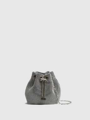Silver Reiss Demi Crystal Mini Bucket Bag