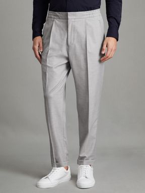 Grey Reiss Brighton Relaxed Drawstring Trousers with Turn-Ups