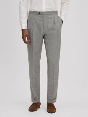 Soft Grey Reiss Valentine Slim Fit Wool Blend Trousers with Turn-Ups