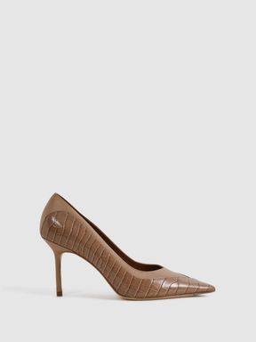 Taupe Reiss Gwyneth Leather Contrast Court Shoes
