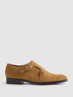 Stone Reiss Amalfi Suede Double Monk Strap Shoes