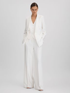 White Reiss Sienna Crepe Wide Leg Suit Trousers