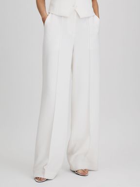 White Reiss Sienna Crepe Wide Leg Suit Trousers