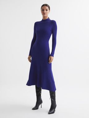 Blue Reiss Chrissy Knitted Bodycon Midi Dress