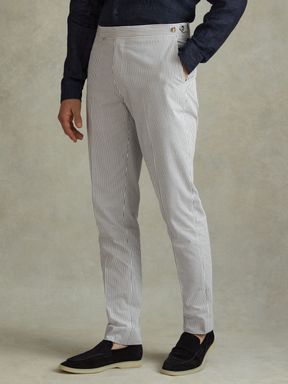 Soft Blue/White Reiss Barr Cotton Seersucker Adjuster Trousers