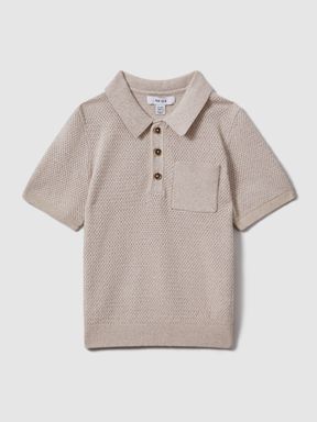 Oatmeal Melange Reiss Demetri Textured Cotton Polo Shirt