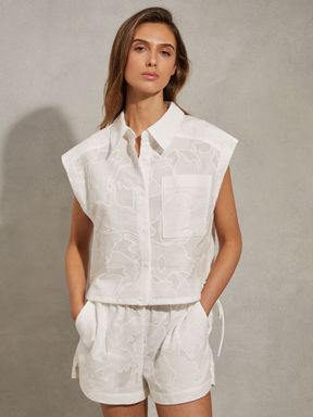 White Reiss Nia Cotton Embroidered Shirt