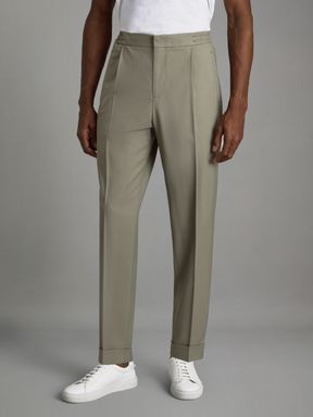 Sage Reiss Brighton Relaxed Drawstring Trousers with Turn-Ups
