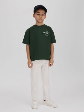 Dark Green Reiss Palm Cotton Crew Neck Motif T-Shirt